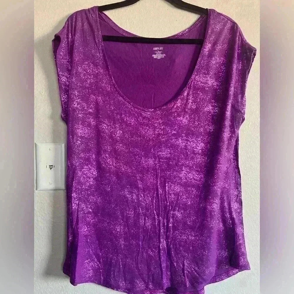 JLO Jennifer Lopez Top Purple Glitter Sparkle Holiday T Shirt Large